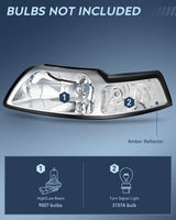 Nilight 1999 2000 2001 2002 2003 2004 Ford Mustang Headlight Assembly Chrome Case Clear Reflector, view 2