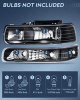 Nilight Headlight Assembly for 1999 2000 2001 2002 Chevy Silverado Avalanche 1500 1500HD 2500 2500HD 3500 Chevrolet Tahoe Suburban Replacement Headlamp Housing Bumper Lights Set, view 2