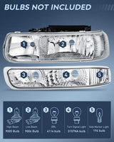 Nilight Headlight Assembly for 1999 2000 2001 2002 Chevy Silverado 1500 1500HD 2500 2500HD 3500 Chevrolet Tahoe Suburban Replacement Headlamp Housing Bumper Lights Set, view 3