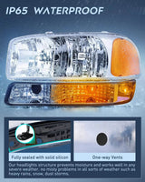 Nilight 1999 2000 2001 2002 2003 2004 2005 2006 GMC Sierra Yukon Headlight Assembly Chrome Case Amber Reflector Smoke Lens, view 6
