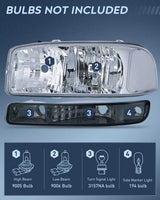 Nilight 1999 2000 2001 2002 2003 2004 2005 2006 GMC Sierra Yukon Headlight Assembly Chrome Case Clear Reflector Smoke Lens, view 2