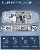 Nilight 1999 2000 2001 2002 2003 2004 2005 2006 GMC Sierra Yukon Headlight Assembly Chrome Case Clear Reflector, view 2
