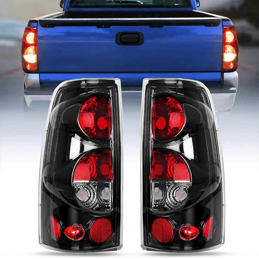Nilight 1999 2000 2001 2002 2003 2004 2005 2006 2007 Chevy Silverado 1999 2000 2001 2002 GMC Sierra Tail light Assembly Rear Lamp Classic Body OE Style Black Housing Clear Lens