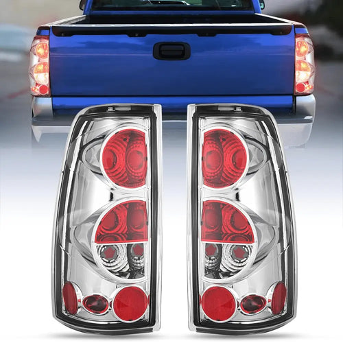 Nilight 1999 2000 2001 2002 2003 2004 2005 2006 2007 Chevy Silverado 1999 2000 2001 2002 GMC Sierra Tail light Assembly Rear Lamp Classic Body OE Style Chrome Housing Clear Lens