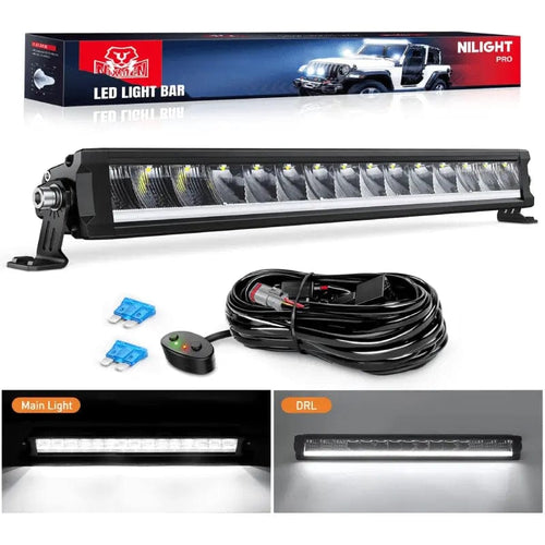 Nilight 19.5 Inch 75W 8045LM Anti-Glare Slim DRL Spot Flood LED Light Bar Kit | 16AWG Wire DT Switch