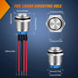 Nilight 19mm 12V Waterproof ON Off Latching Push Button Switch, view 2