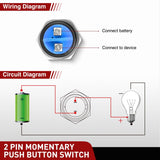Nilight 19mm Momentary Push Button Switch 12V Waterproof Black Metal Round Starter Power Switches 2PCS 2 Pin Screw Terminal for Car Truck Horn Boat Marine RV Vehicle, view 2