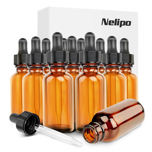 Nilight 1oz Amber Glass Bottles for Essential Oils with Glass Eye Dropper - Pack of 12