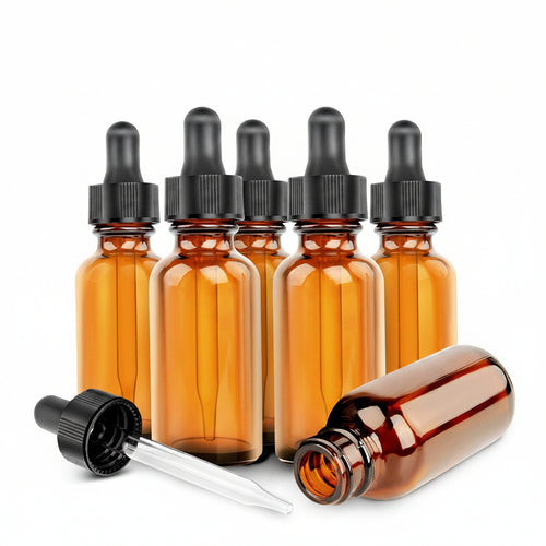 Nilight 1oz Amber Glass Bottles for Essential Oils with Glass Eye Dropper - Pack of 6
