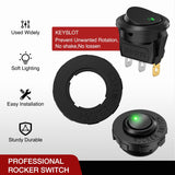 Nilight 1PC Round Rocker Switch with Shell 12V 24V 20A Green LED Toggle swtich with 16AWG Wires SPST 3Pin 2 Position for Car Truck Vehicle Boat Marine Rocker On Off Control, view 4