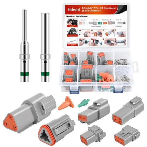 Nilight 2 3 4 6 8 12 PIN DT Connector Kit 3 Sets Size 16 Solid Contacts Waterproof Male Female Terminal for 14-20 AWG DT Series Connector