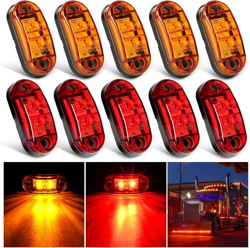 Nilight 2.5 Inch Oval Amber Red Side Marker Light (10 Pcs)