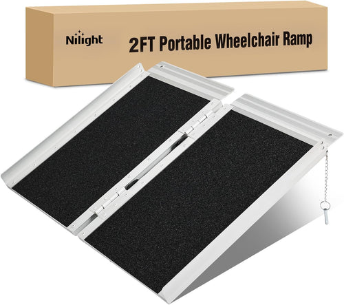 Nilight 2 Feet Portable Wheelchair Ramp with Quick-Lock Non-Skid Aluminum | Handicap Ramps with Handle Folding Threshold Ramp for Home Steps, Stairs, Doorways, Scooter, Porch, Cart 800LBS Capacity