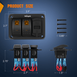 Nilight 2 Gang Switch Panel With QC3.0 & PD Charger And Voltmerter with Orange Backlit, view 2