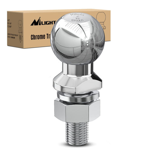 Nilight 2Inch Diameter Chrome Trailer Hitch Ball 1-1/4inch x 2-5/8Inch Shank Universal Fit Gray