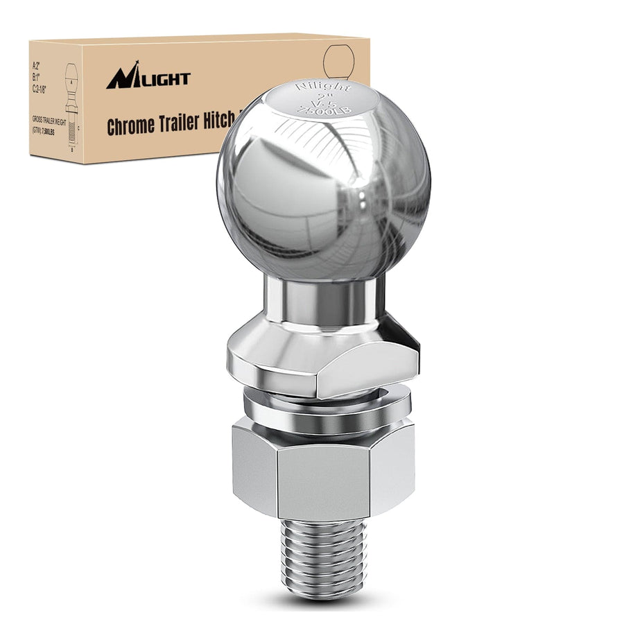Nilight 2Inch Chrome Trailer Hitch Ball 1 x 2-1/8Inch Shank Universal Fit Gray