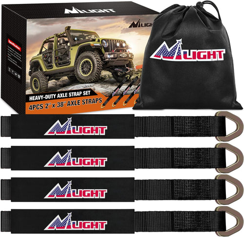 Nilight 2 Inch x 38 Inch Axle Tie Down Straps with D-Rings & Protective Sleeves | 11,127 LBS Break Strength for Car Haulers Engine Hoists Trucks Trailers and UTVs 4 Pack Black