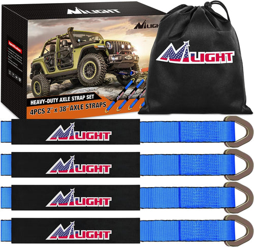Nilight 2 Inch x 38 Inch Axle Tie Down Straps with D-Rings & Protective Sleeves | 11,127 LBS Break Strength for Car Haulers Engine Hoists Trucks Trailers and UTVs 4 Pack Blue