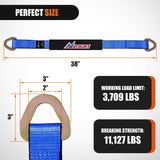 Nilight 2 Inch x 38 Inch Axle Tie Down Straps with D-Rings & Protective Sleeves | 11,127 LBS Break Strength for Car Haulers Engine Hoists Trucks Trailers and UTVs 4 Pack Blue, view 2