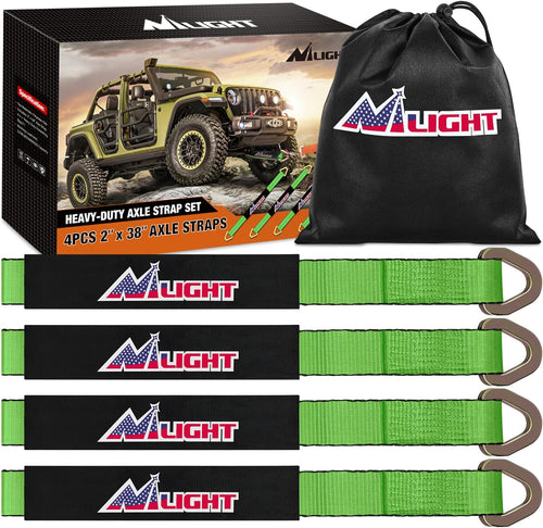 Nilight 2 Inch x 38 Inch Axle Tie Down Straps with D-Rings & Protective Sleeves | 11,127 LBS Break Strength for Car Haulers Engine Hoists Trucks Trailers and UTVs 4 Pack Green