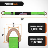 Nilight 2 Inch x 38 Inch Axle Tie Down Straps with D-Rings & Protective Sleeves | 11,127 LBS Break Strength for Car Haulers Engine Hoists Trucks Trailers and UTVs 4 Pack Green, view 2