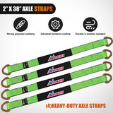 Nilight 2 Inch x 38 Inch Axle Tie Down Straps with D-Rings & Protective Sleeves | 11,127 LBS Break Strength for Car Haulers Engine Hoists Trucks Trailers and UTVs 4 Pack Green, view 4
