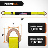 Nilight 2 Inch x 38 Inch Axle Tie Down Straps with D-Rings & Protective Sleeves | 11,127 LBS Break Strength for Car Haulers Engine Hoists Trucks Trailers and UTVs 4 Pack Yellow, view 2