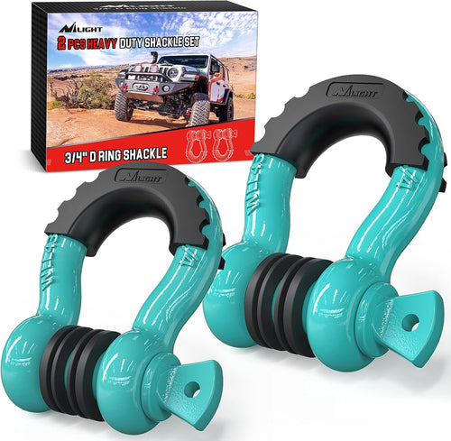 Nilight 2 Pack 3/4 Inch D-Ring Shackle with 7/8 Inch Screw Pin 41,887lbs Break Strength, Heavy Duty Off Road Recovery Shackle with Isolators Washers for Use with Tow Strap, Winch, Off-Road Jeep Truck Vehicle