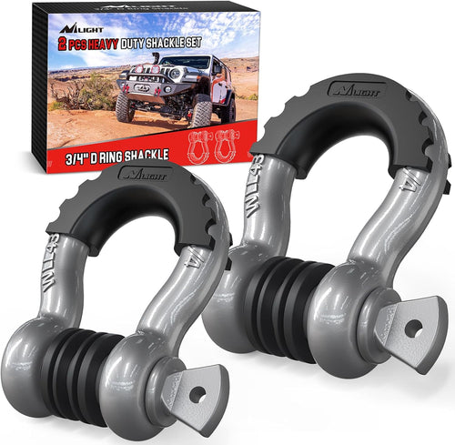 Nilight 2 Pack 3/4 Inch D-Ring Shackle with 7/8 Inch Screw Pin 41,887lbs Break Strength, Heavy Duty Off Road Recovery Shackle with Isolators Washers for Use with Tow Strap, Winch, Off-Road Jeep Truck Vehicle