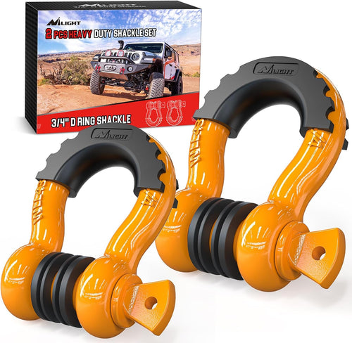 Nilight 2 Pack 3/4 Inch D-Ring Shackle with 7/8 Inch Screw Pin 41,887lbs Break Strength, Heavy Duty Off Road Recovery Shackle with Isolators Washers for Use with Tow Strap, Winch, Off-Road Jeep Truck Vehicle