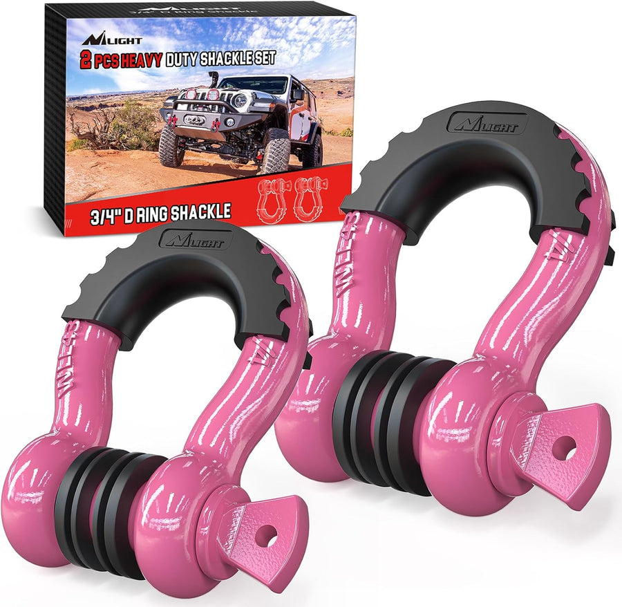 Nilight 2 Pack 3/4 Inch D-Ring Shackle with 7/8 Inch Screw Pin 41,887lbs Break Strength, Heavy Duty Off Road Recovery Shackle with Isolators Washers for Use with Tow Strap, Winch, Off-Road Jeep Truck Vehicle