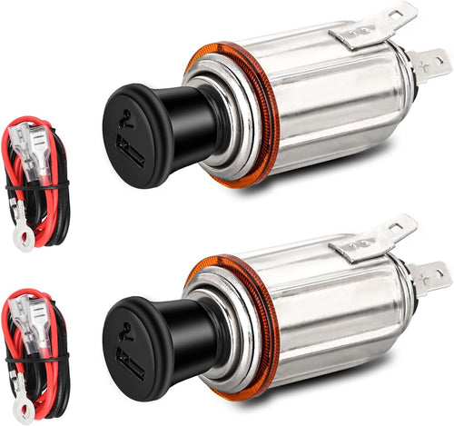 Nilight 2 Pack Cigarette Lighter 12V DC Car Replacement Socket with Terminals Wires Built-in Fuse auto Cigarette Lighter Adapter Push Button car Accessory Replacement Plug for Car Truck RV UTV Boat
