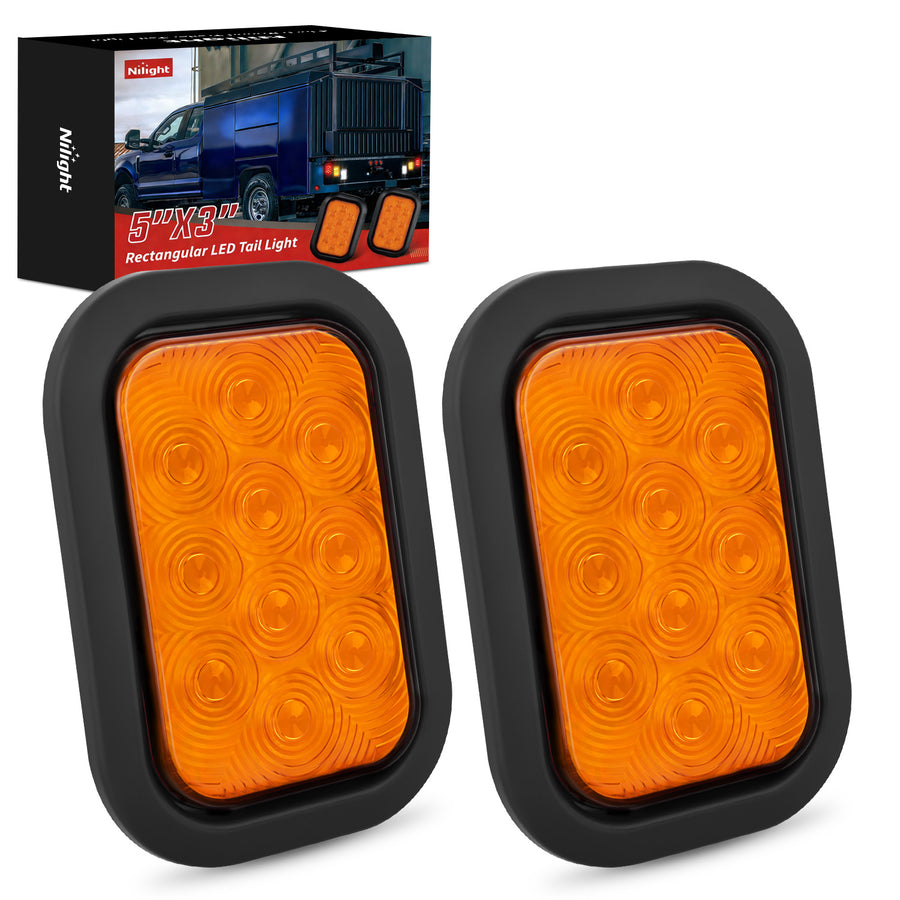 Nilight 2 Pcs 5 X 3 Inch 10 Led Amber Rectangular Trailer Tail Light