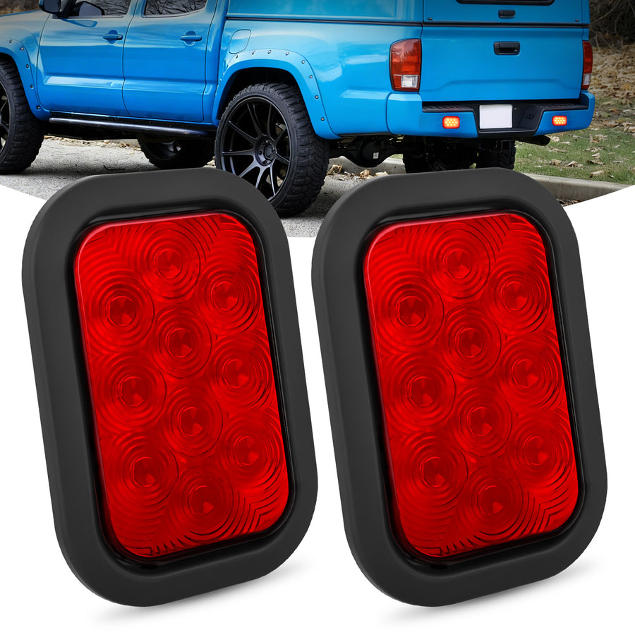 Nilight 2 Pcs 5 X 3 Inch 10 Led Red Rectangular Trailer Tail Light