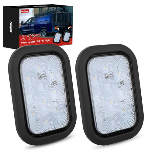 Nilight 2 Pcs 5 X 3 Inch 10 Led White Rectangular Trailer Tail Light