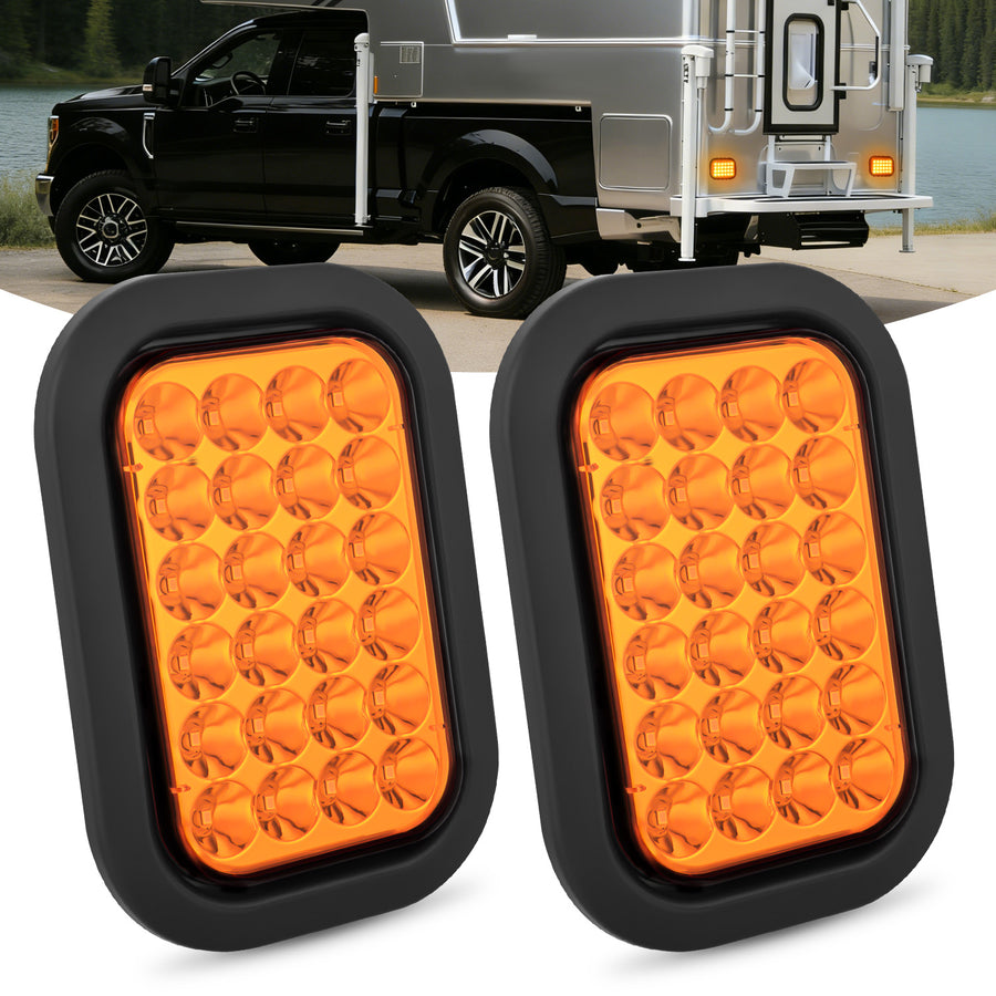 Nilight 2 Pcs 5 X 3 Inch 24 Led Amber Rectangular Trailer Tail Light