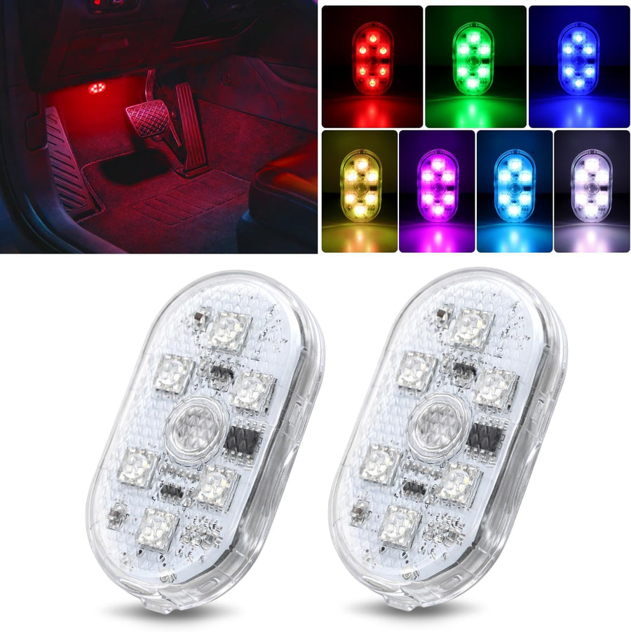 Nilight 2 PCS 7 Colors Wireless Magnetic RGB LED Interior Lights | USB Rechargeable Universal Mini Sticky Footwell Ambient Atmosphere Reading Lamp with Touch Sensor, Portable Night Lighting
