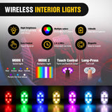 Nilight 2 PCS 7 Colors Wireless Magnetic RGB LED Interior Lights | USB Rechargeable Universal Mini Sticky Footwell Ambient Atmosphere Reading Lamp with Touch Sensor, Portable Night Lighting, view 3
