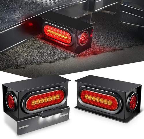 Nilight 2 PCS Steel Trailer Light Boxes Housing Kit 3LED License Plate Lights 6 Inches Oval Red Amber Tailight 2 Inch Round Side Marker Lamp Grommet Plugs for Truck Tractor Car