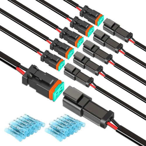 Nilight 2 Pin DT Connectors 16AWG 6 Kits Male and Female Electrical Connector Waterproof Plug and Play w/Heat Shrink Butt Terminals
