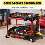 Nilight 2-Tier Car Detailing Cart with Polisher Brackets - Rolling Utility Plastic Cart with Organizer & Hooks - Heavy Duty Mobile Tool Station, view 2