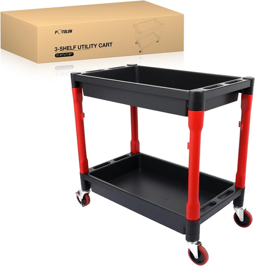 Nilight 2-Tier Rolling Utility Cart with 4 Inch Swivel Wheels, Heavy-Duty Plastic Tool Cart for Auto Detailing, Garage & Workshop