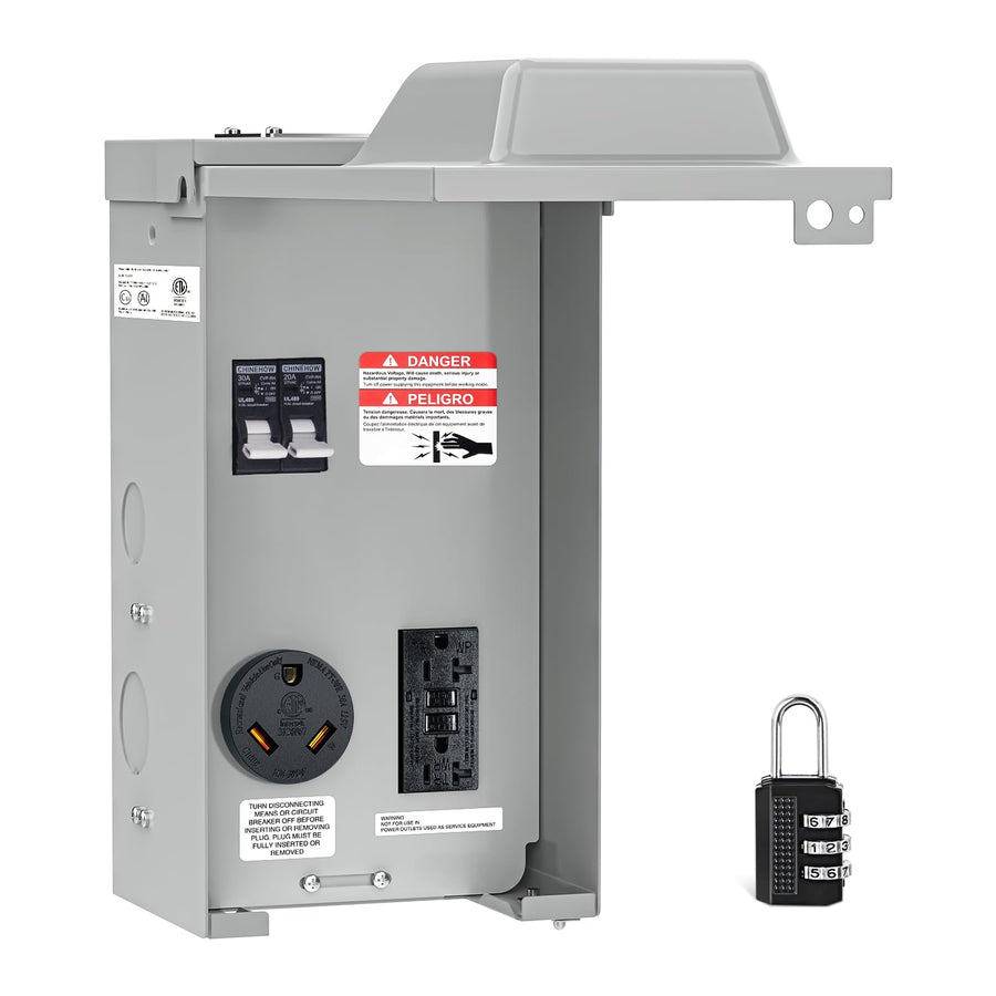 Nilight 20 30 Amp RV Power Outlet Box with Breaker 125V TT-30R GFCI | Temporary Receptacle Panel ETL Listed Heavy Duty Enclosed Lockable Waterproof for EV Camper Caravan Van Travel Trailer