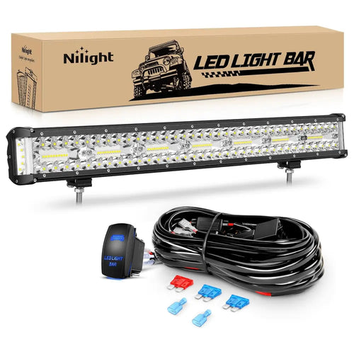 Nilight 20 Inch 420W Side Shooter Quadruple Row Spot Flood LED Light Bar | 16AWG Wire 5Pin Switch