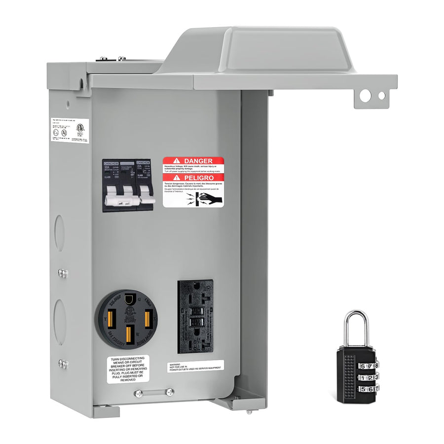 Nilight 20 50 Amp RV Power Outlet Box with Breaker NEMA 14-50R GFCI Camper | 125/250V Temporary Receptacle Panel ETL Listed Heavy Duty Enclosed Lockable Waterproof for EV Caravan Van Travel Trailer