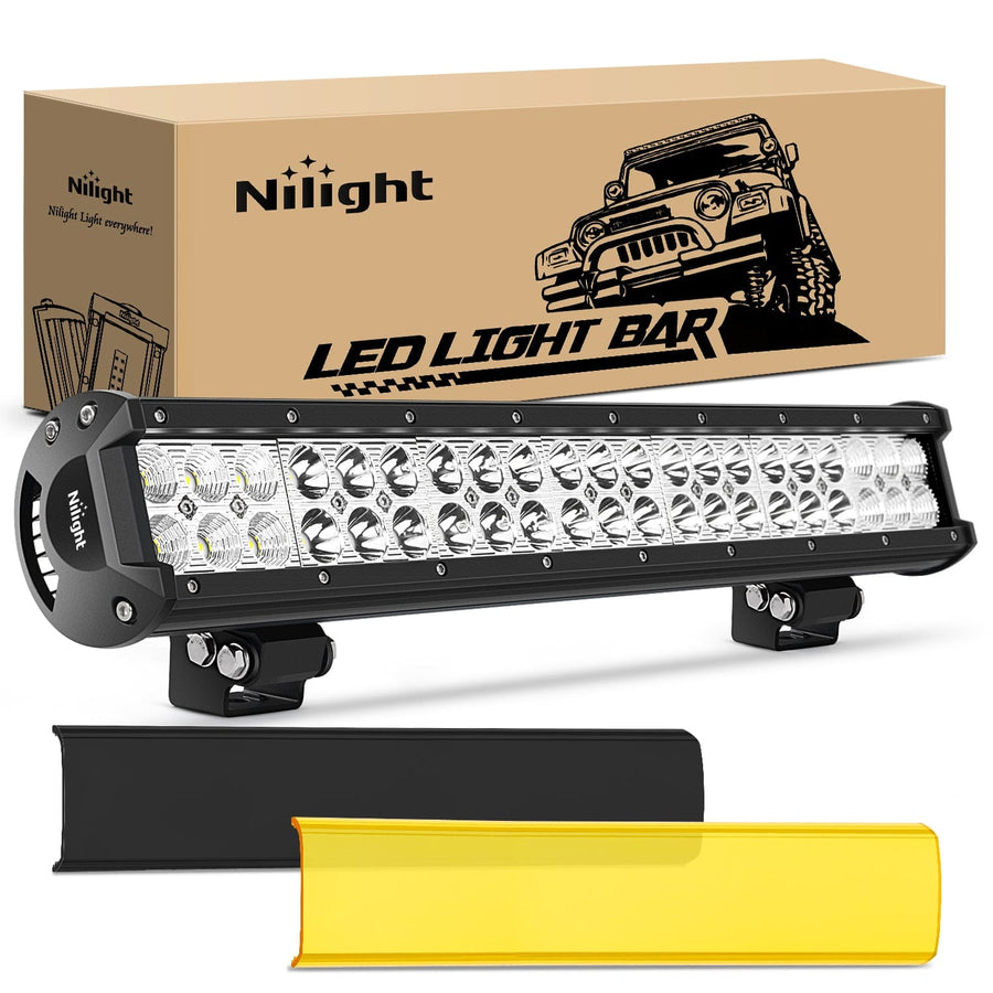Nilight 20 Inch 126W Double Row Spot Flood Led Light Bar with Amber/Black Covers