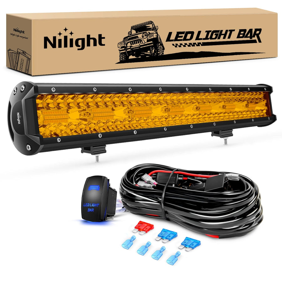 Nilight 20Inch Amber 420W Led Light Bar with 16AWG 5Pin Rocker Switch Wiring Harness Kit 1 Lead