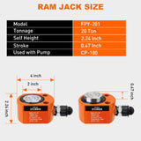 Nilight 20 Ton Hydraulic Cylinder Jack Porta Power Ram, Heavy Duty Low Profile 0.47 Inch Stroke Automatically Retract Mini Jack Ram Single Acting Lifting Cylinders for Machinery Shipbuilding, Orange, view 2