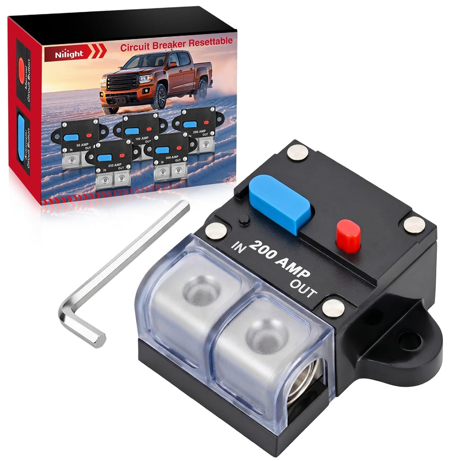 Nilight 200 Amp Circuit Breaker w/Manual Reset 12V-42V Overload Protection | Resettable Switch Trolling Motor Auto Car Stereo Audio Inline Fuse Block Holders Inverter for Automotive RV Marine Boat