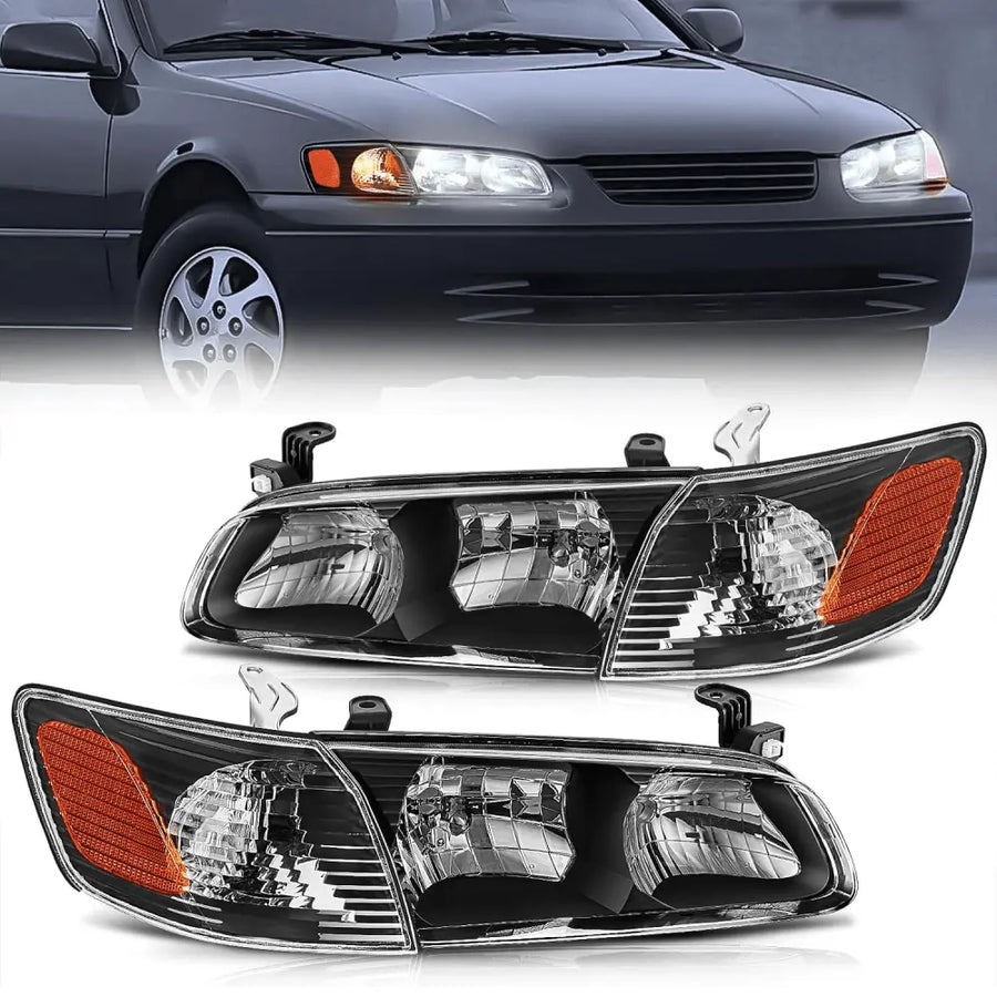 Nilight 2000 2001 Toyota Camry Headlight Assembly Black Housing Amber Reflector